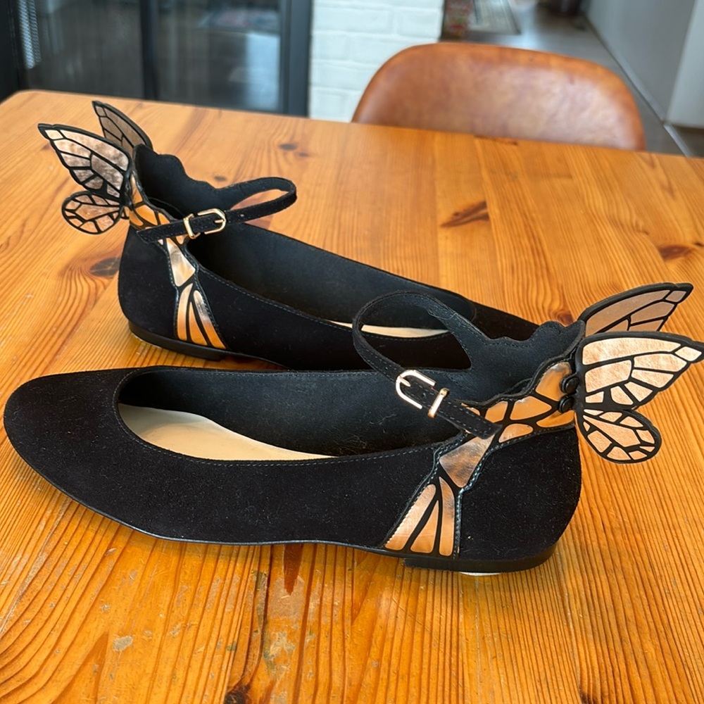 Sophia Webster black ballet butterfly wing flats